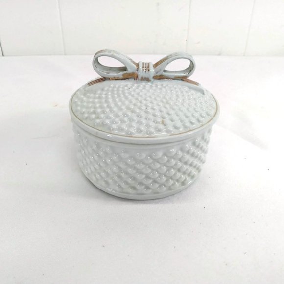 Vintage Ceramic Powder Trinket Lidded Jewelry Box - Picture 1 of 5